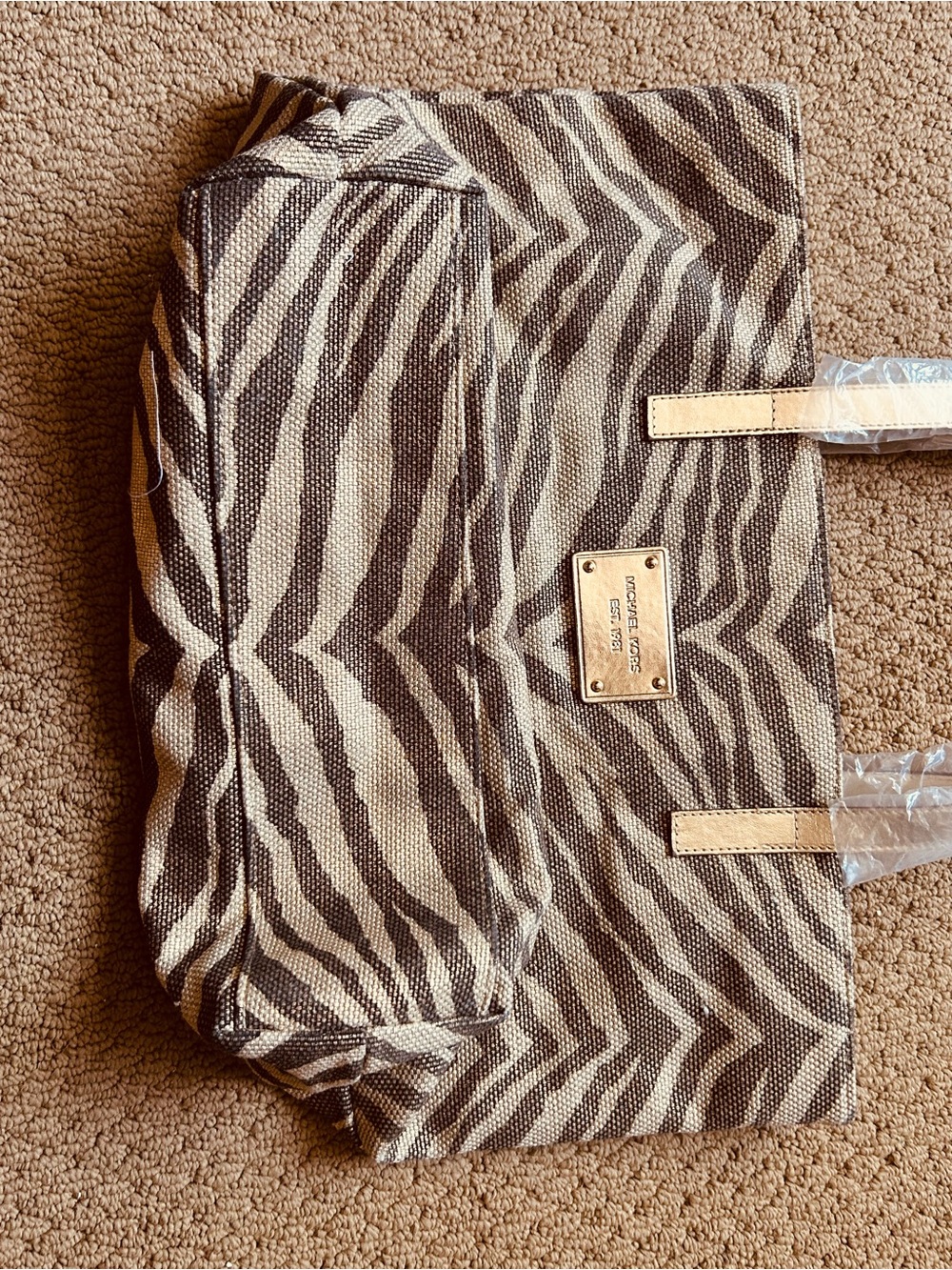Michael Kors Zebra-Print Canvas Tote in Beige and Brown - Picture 7 of 7